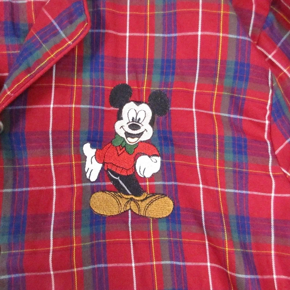 Disney Store Pajama Set Mens Large Red Plaid Mickey Mouse Flannel Button Front - Picture 4 of 14